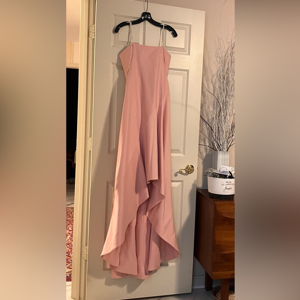 Halston Pink Lotus Hi-Low Waterfall Gown NWT